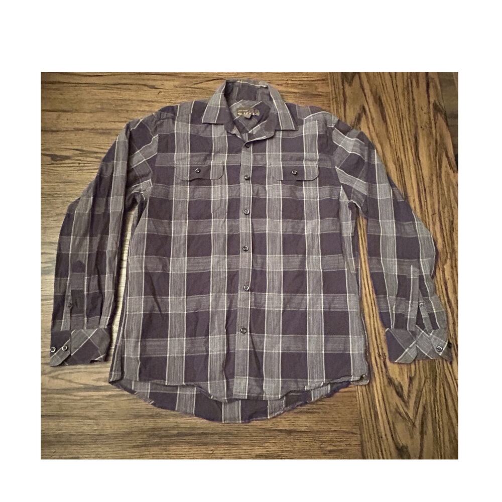 Pronto Uomo Blue Men's Gray White Plaid Cotton Long Sleeve Button-Up Shirt M